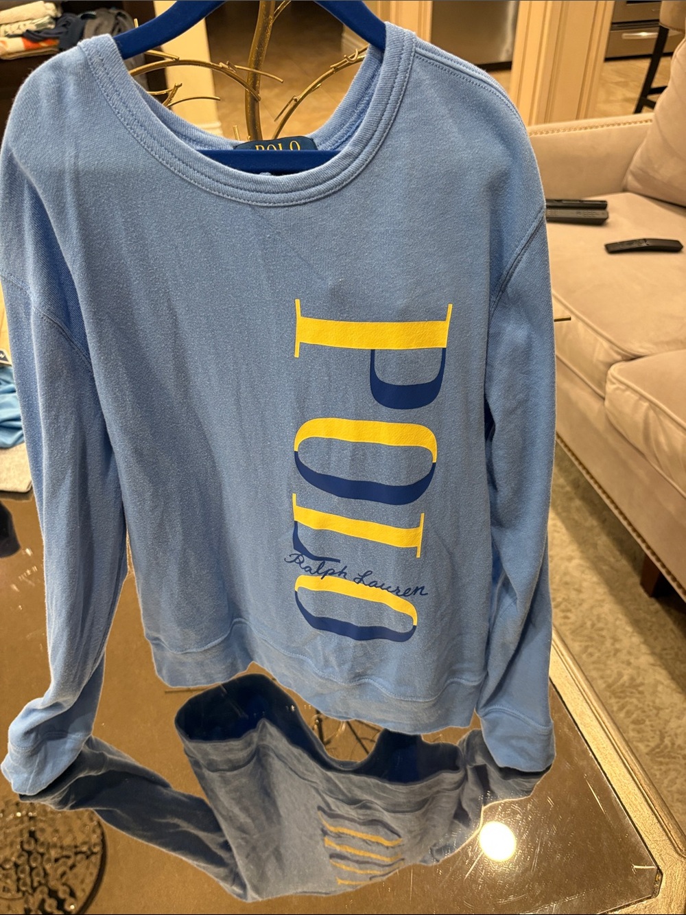 Polo by Ralph Lauren Light Blue Crewneck with Yellow & Navy Graphic